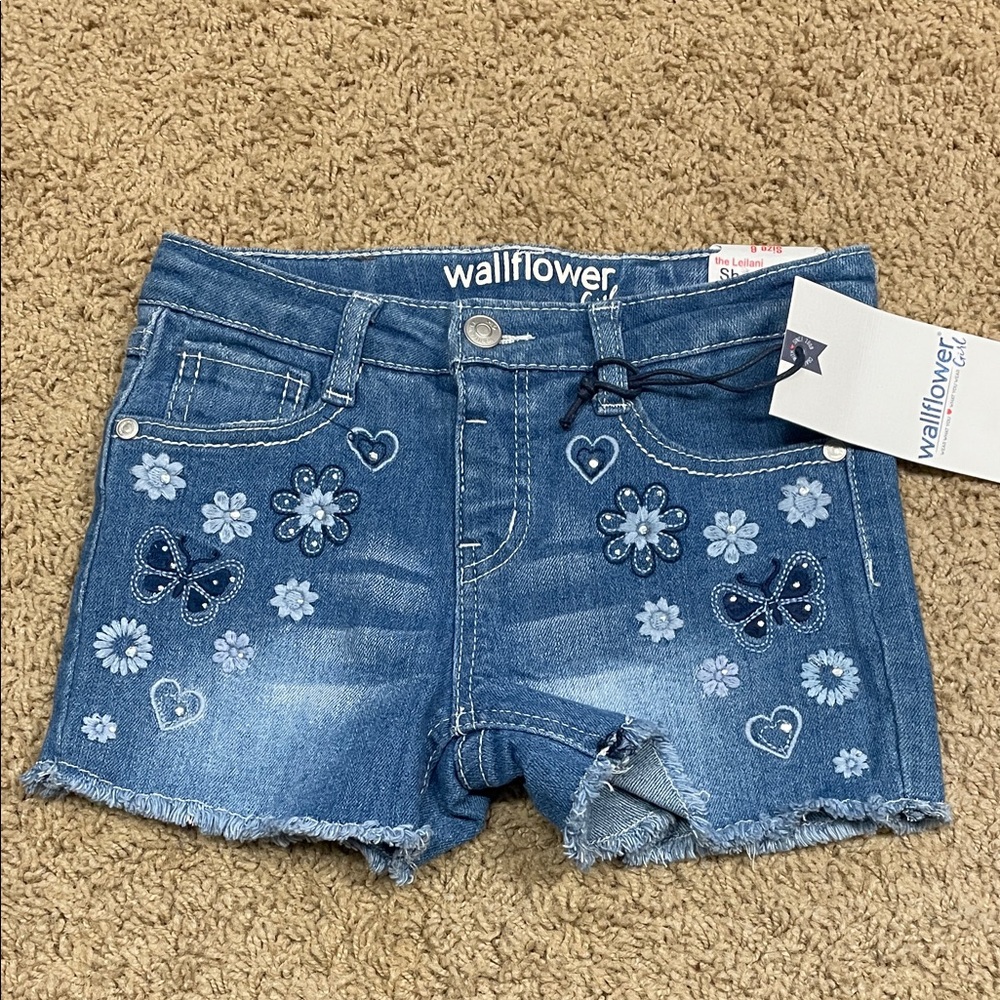 Wallflower Denim Shorts with Floral and Butterfly Design